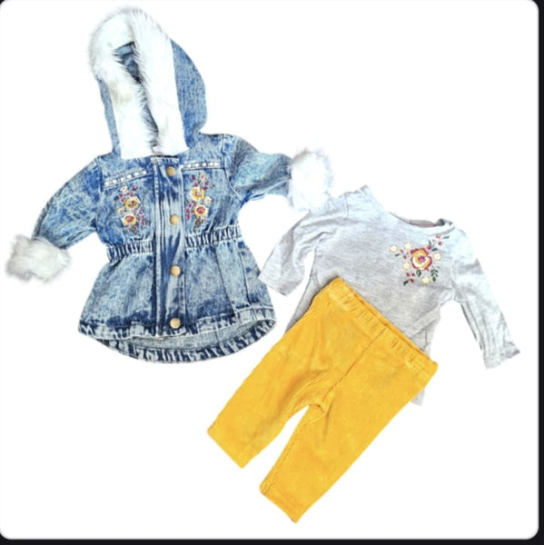 Little Lass Denim Faux Fur Set 3
