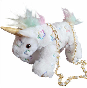 Olly & Me - White Rainbow Foil Stars Gold Unicorn Bag