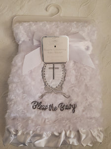 Rosette Christening Baby Blanket Newborn Unisex Baptism White Baby Blanket