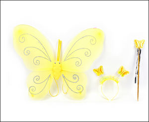 Princess Girl Kids Butterfly Wing Wand Headband Fairy - Yellow