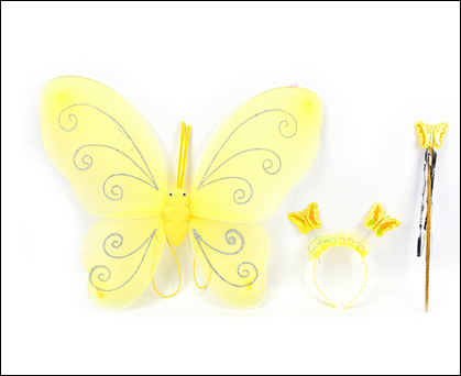 Princess Girl Kids Butterfly Wing Wand Headband Fairy - Yellow