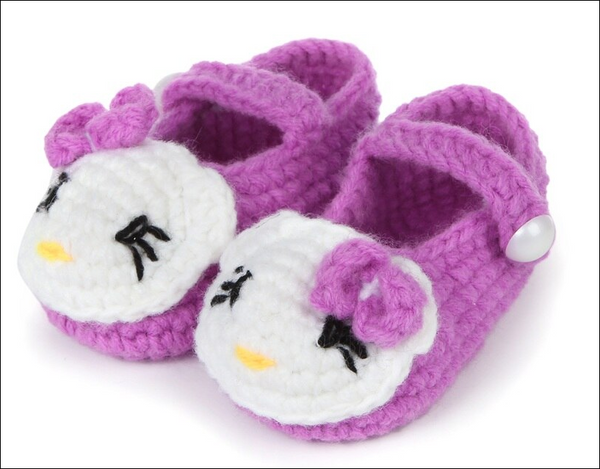 Hello Kitty Crochet Slippers for Newborn - Lilac