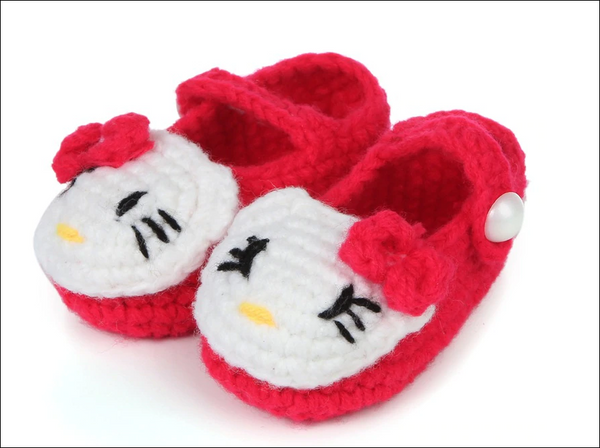 Hello Kitty Crochet Slippers for Newborn - Red
