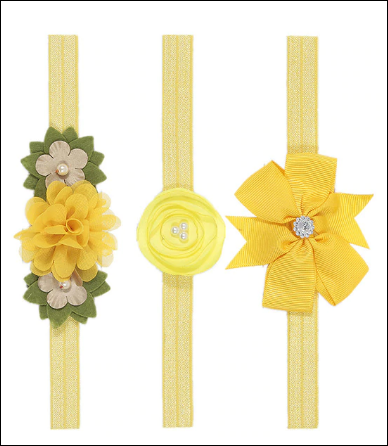Sequin Bow Chiffon Flower Elastic Headband - Yellow
