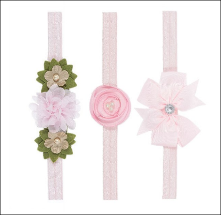 Sequin Bow Chiffon Flower Elastic Headband - Pink