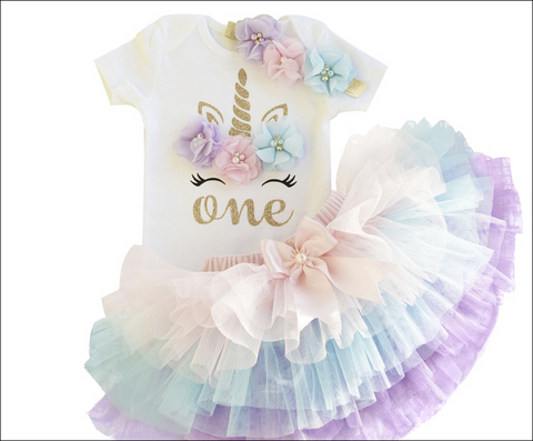 Baby Girls 1st Birthday Unicorn Outfits Set