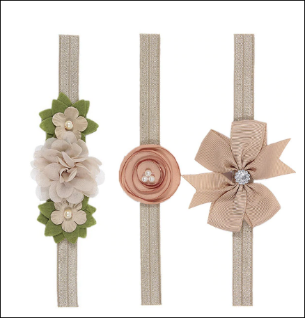 Sequin Bow Chiffon Flower Elastic Headband - Khaki