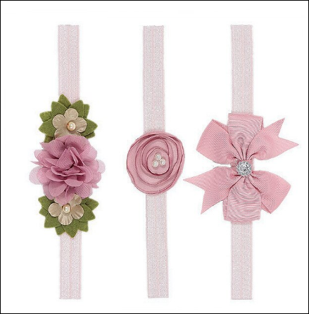 Sequin Bow Chiffon Flower Elastic Headband - Pink Rose