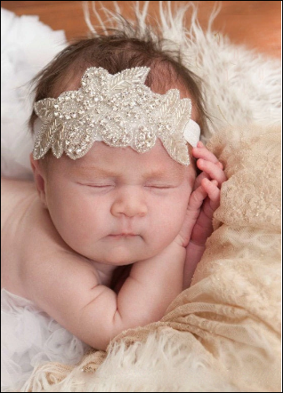 Flower Leaf Christening Bridal Elastic Headband Rhinestone