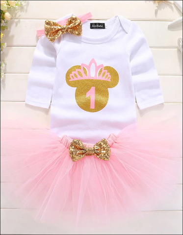 1st Birthday Outfit Fancy Tutu Dress Set - Pink