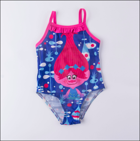 Girls Trolls Striped One Piece Swimsuit