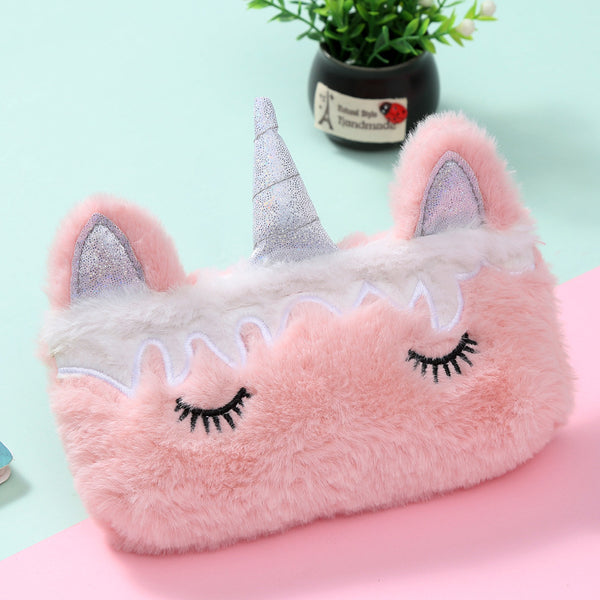 Plush Unicorn Pencil Case for Girls - Pink