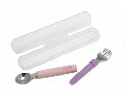 melii detachable spoon and fork with carrying case, rose