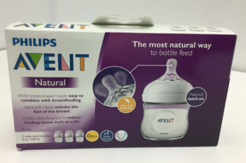 Philips AVENT Natural Baby Bottle,Clear, 4 Oz (Pack of 3)