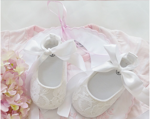 White Christening Lace up Newborn Princess Baby Girls First Walker Baptism Crib Shoes