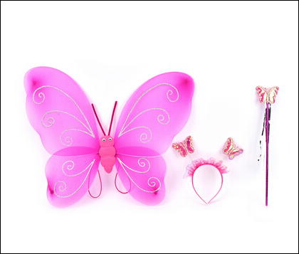 Princess Girl Kids Butterfly Wing Wand Headband Fairy - Hot Pink