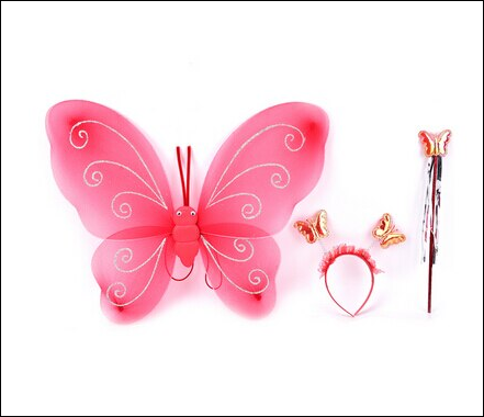 Princess Girl Kids Butterfly Wing Wand Headband Fairy - Red