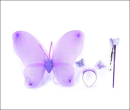 Princess Girl Kids Butterfly Wing Wand Headband Fairy - Purple