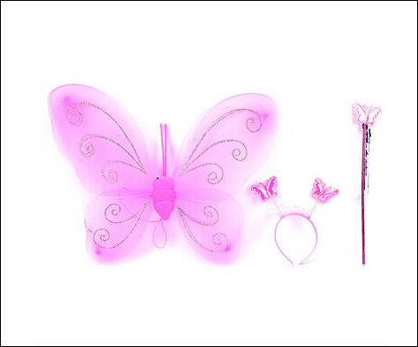 Princess Girl Kids Butterfly Wing Wand Headband Fairy - Pink