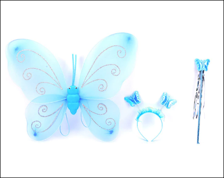 Princess Girl Kids Butterfly Wing Wand Headband Fairy - Blue
