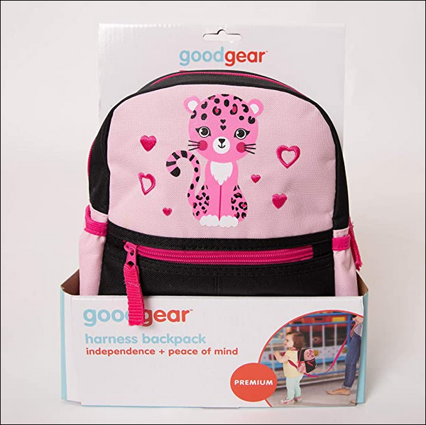 Good Gear Backpack with Safety Harness Leash - Pink Cheetah